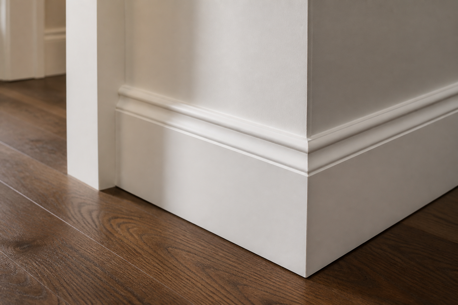 Precise trim and flooring transition in a finished renovation