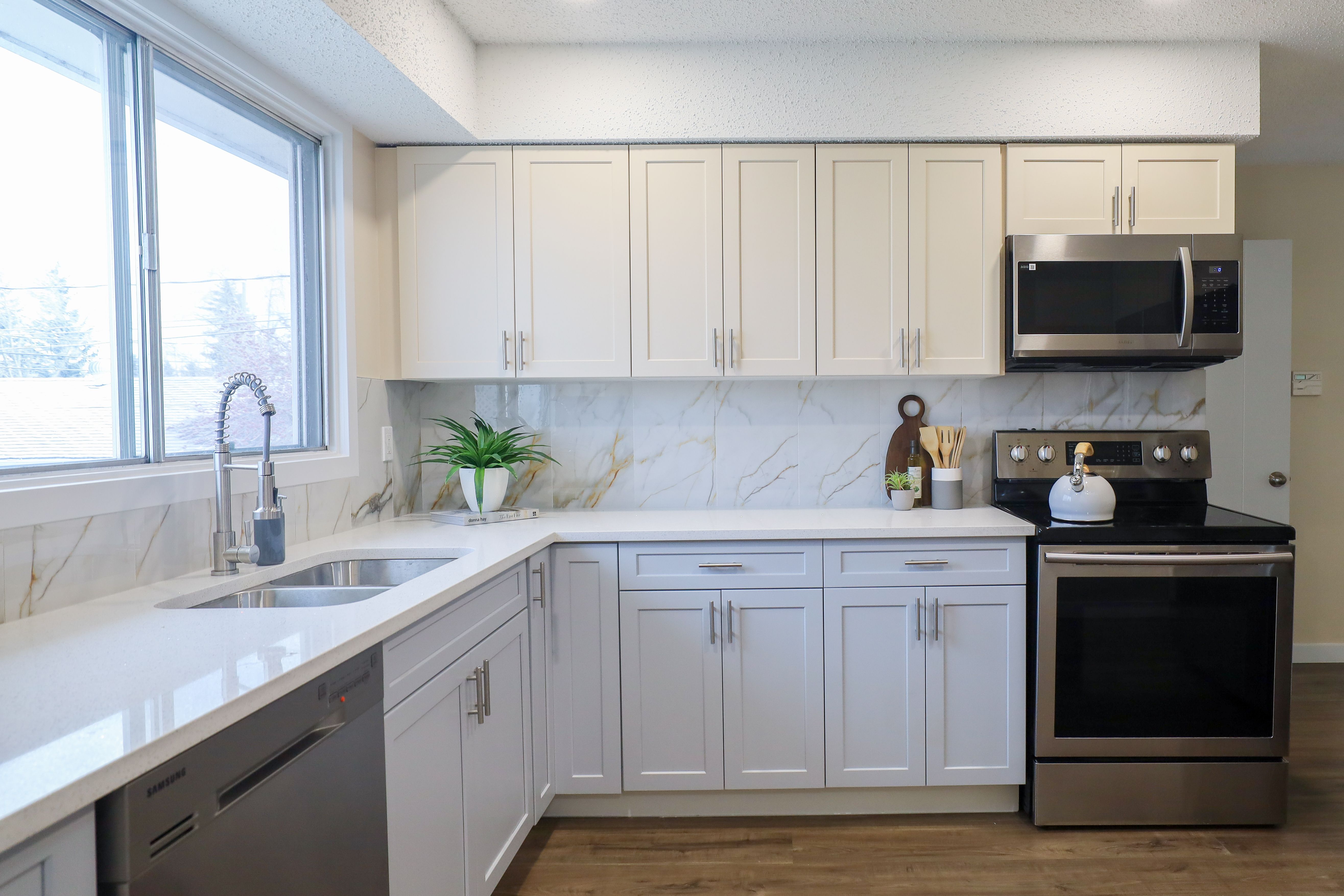 Modern kitchen with clean cabinetry and warm wood accents