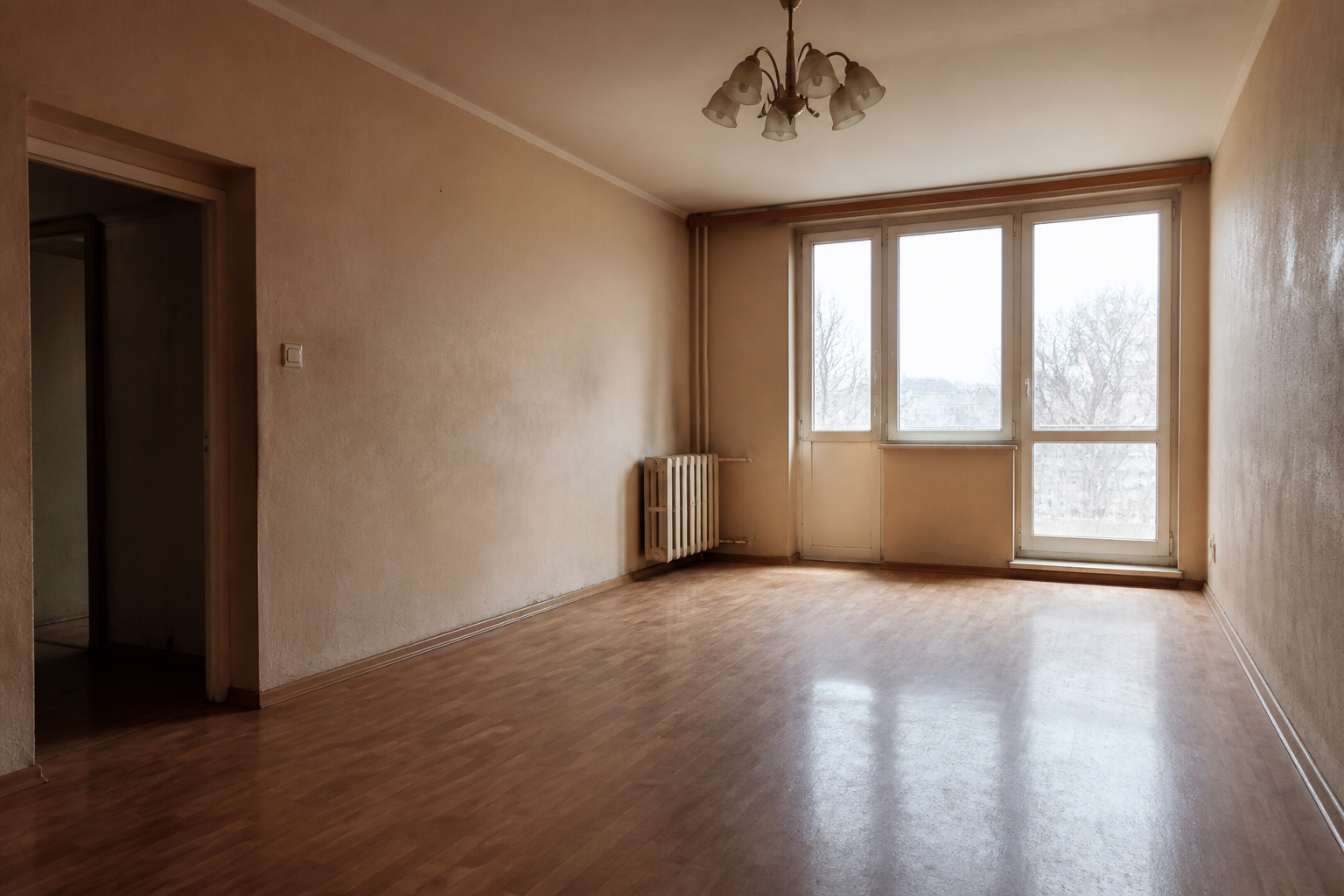 Living room before renovation with dated finishes
